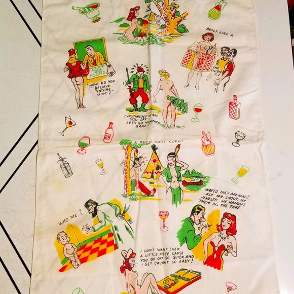 Vintage Other - 1950's Naughty sexist nude pin-up women tea towel